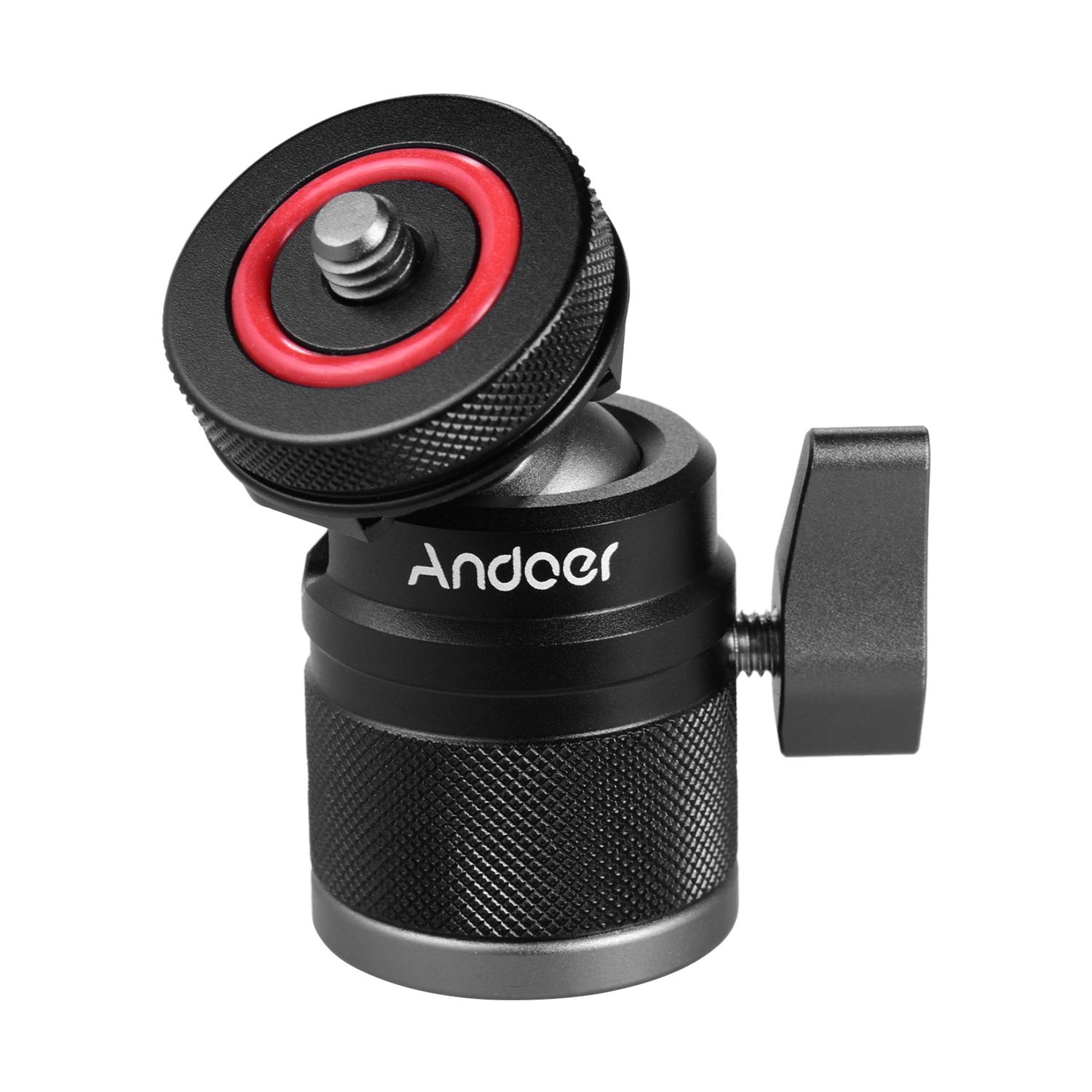 Andoer 2 In 1 Mini Cold Shoe Ball Head Dual Use With 1/4 Screw Cold Shoe Mount 360° Swivel Aluminum Alloy Compatible With Camera