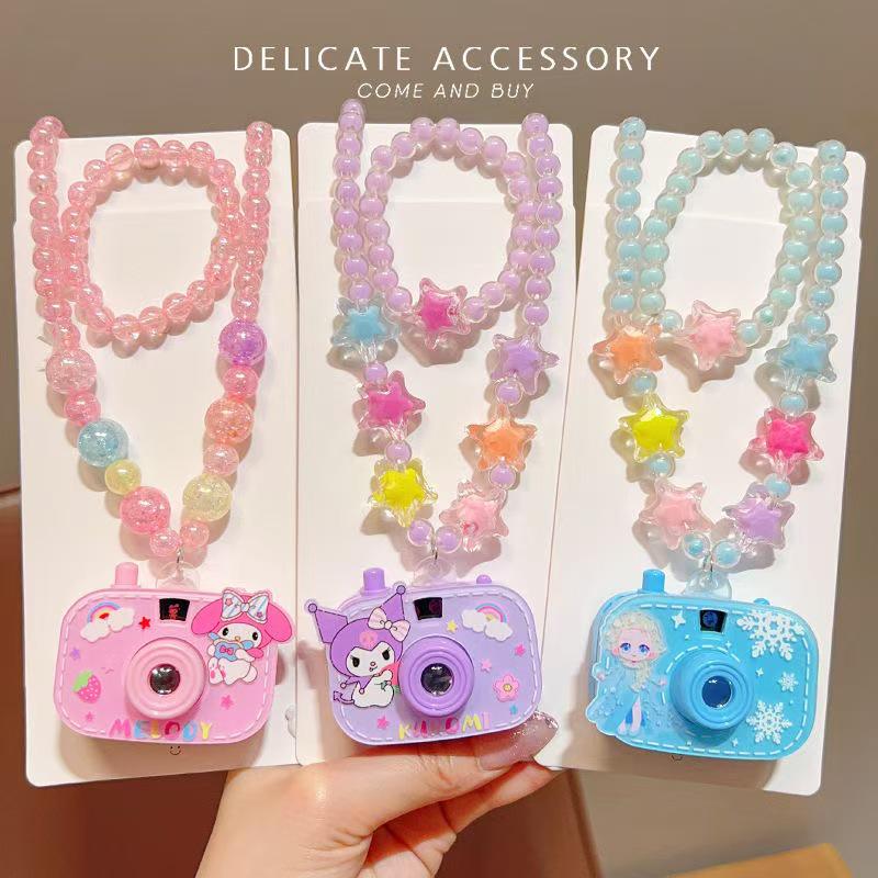 Children's Luminous Projection Camera Necklace Toy - Cute Beaded Jewelry Gift for Little Girls