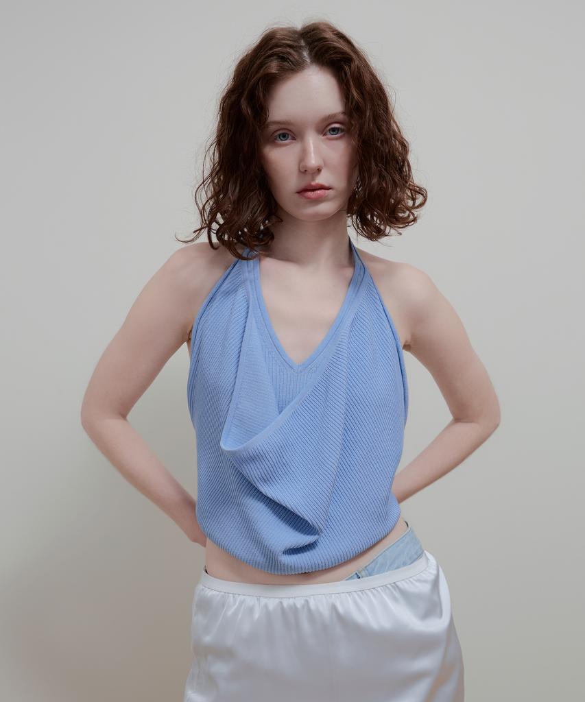 Aobteu Layered Halter Neck Knit - Sky