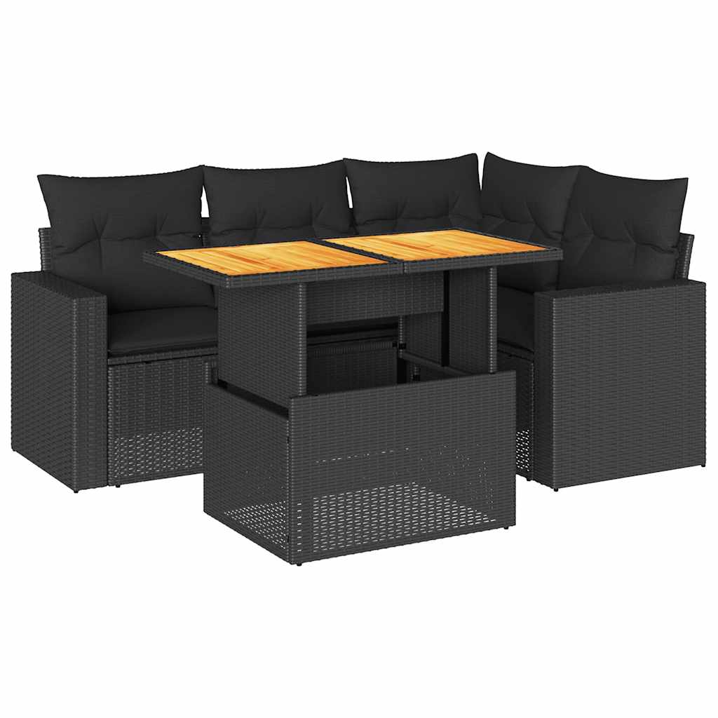 Vidaxl 5-Cz. Set da Salotto per Giardino, Cuscini, Rattan Nero PE