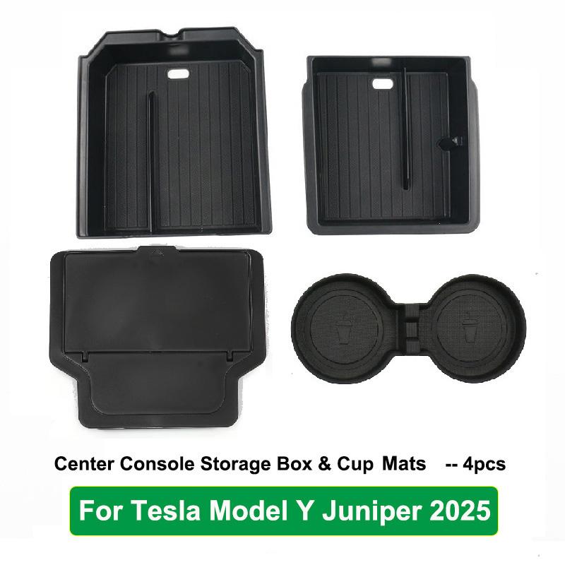 For Tesla New Model Y Juniper 2025 Launch Model 3 Highland Console Storage Box Non-slip Mat Armrest Hidden Organizer Watercup