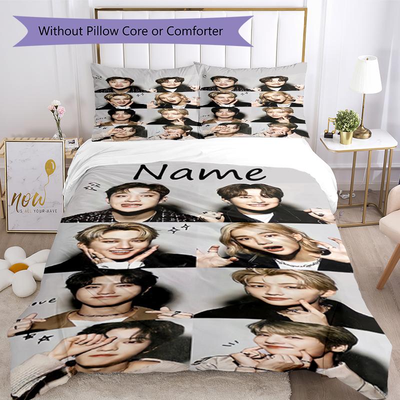 3-teiliges Bettwäsche-Set mit individuellem Namen von Stray Kids, Bettbezug mit Verschluss, beinhaltet 1 Bettbezug & 2 Kissenbezüge, Weich und bequem für alle Jahreszeiten.
