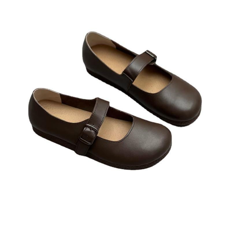 Handmade Leather Single Shoes Soft Leather Soft Sole Flat Round Toe Casual Women's Shoes