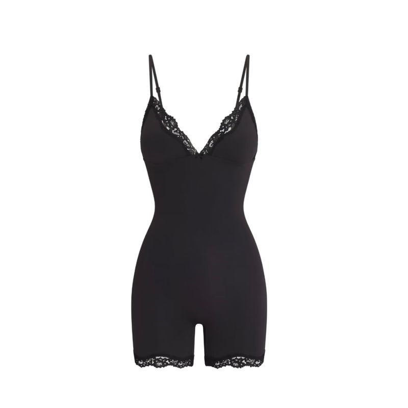

Skims European and American Style Sexy Lace V-neck Patchwork Sleeveless Jumpsuit Silm Slim Looking Elastic Hip One-Piece Shorts Women Black M