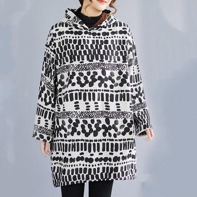 Vestido de algodón de talla grande de manga larga con capucha floral vintage nuevo en vestidos para mujer casual suelto mini primavera otoño invierno