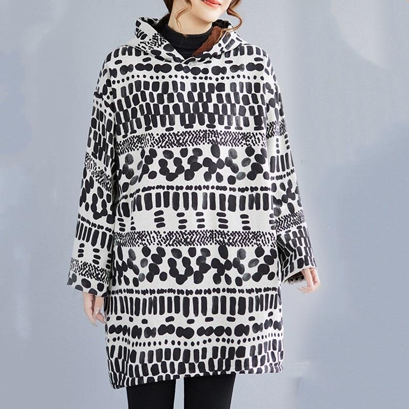 Long sleeve plus size cotton hooded vintage floral new in dresses for women casual loose mini spring autumn Winter dress