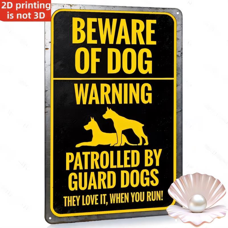 Tin Sign Beware Of Dog Warning Patrolled By Guard Dogs Funny Metal Plaque for Garden Yard Fence Wall Decor Vintage Retro Style