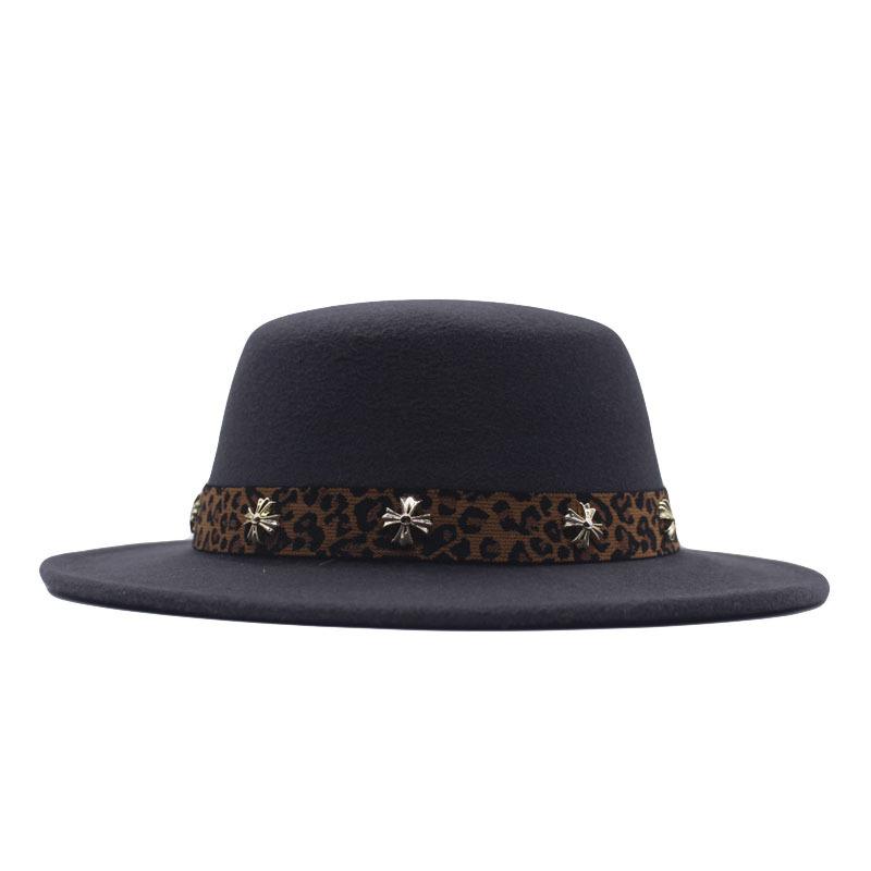 New big-brimmed top hat men's and women's retro British flat-top flat-brimmed woolen hat sun hat