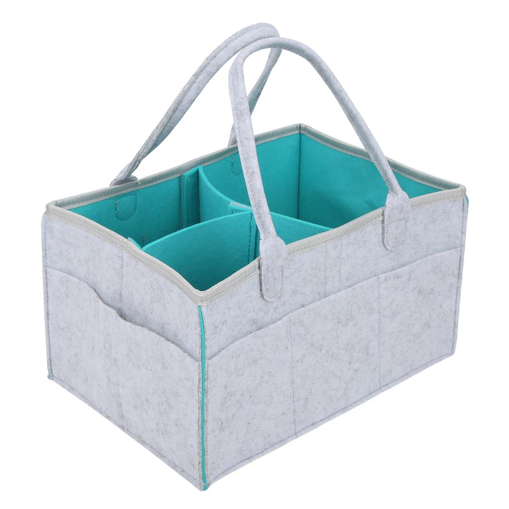 Baby Diaper Organizer Multiple Compartments Mommy Handbag Felt Travel Makeup Holder(Light GrayGreen