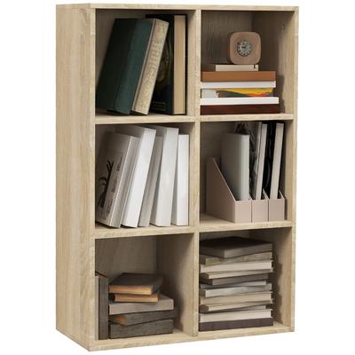 Modern 6-Cube Wooden Bookcase. Oak Color. 65.5x30x97.5cm