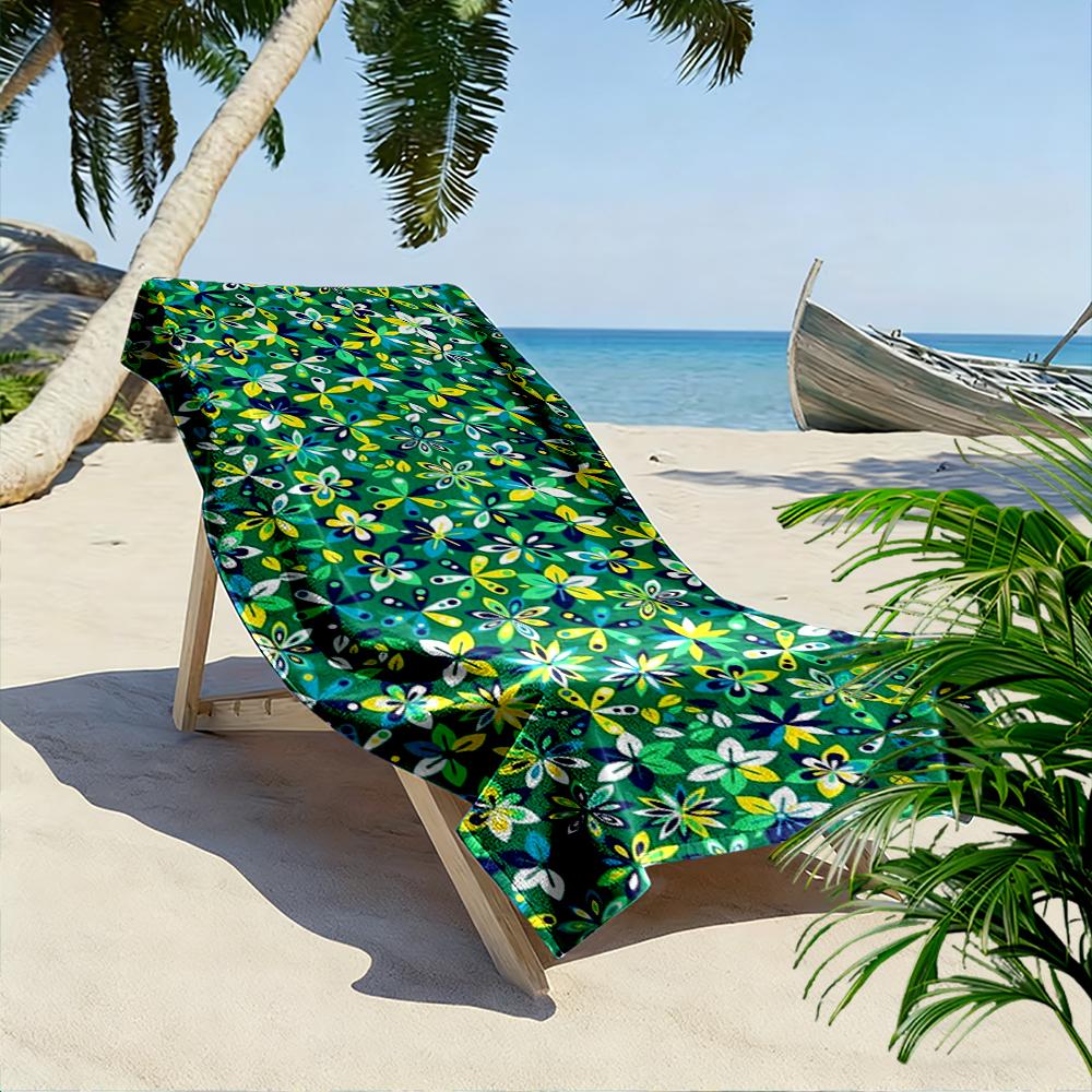 Floral Pattern Green Beach Towel Beach Towel Quick-drying for Travel Outdoor Sports Jogging Beach and Swimming
