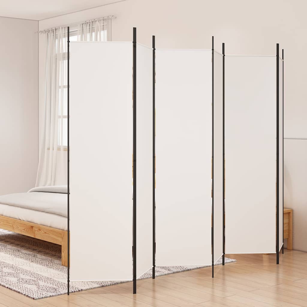 6 Panel Room Divider White 300x200 Cm Fabric
