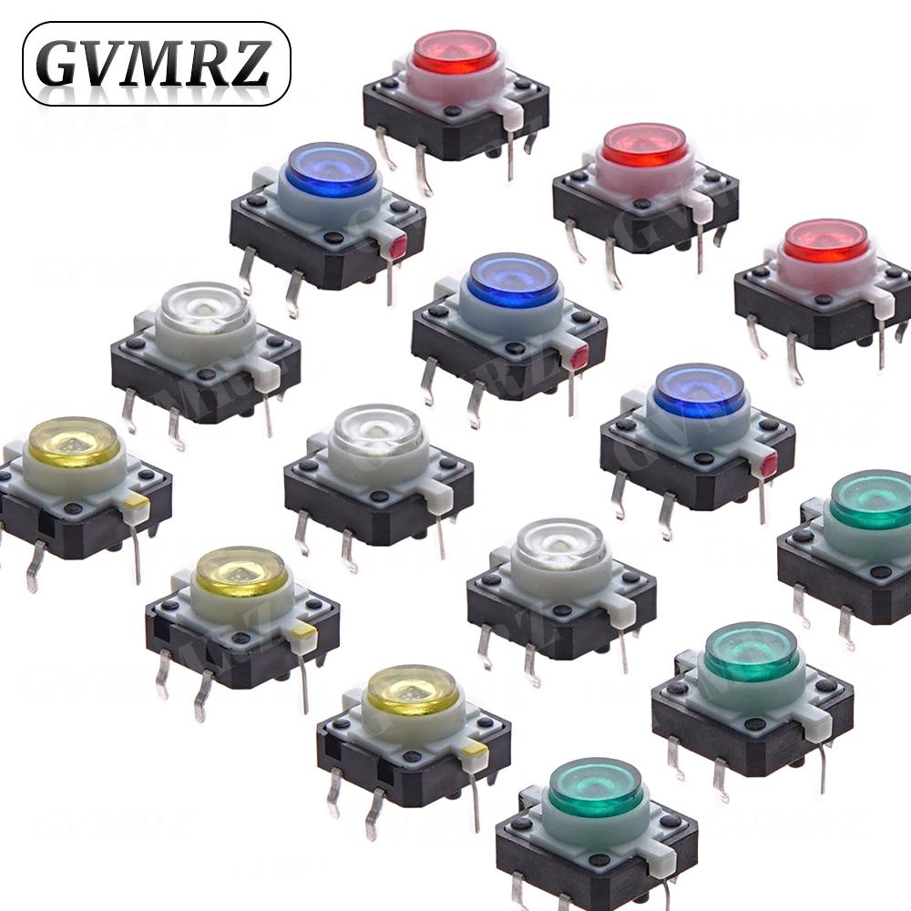 5PCS 12X12X7.3 Tactile Push Button Switch Momentary Tact LED 5 Color 12X12X7.3mm 12*12*7.3mm