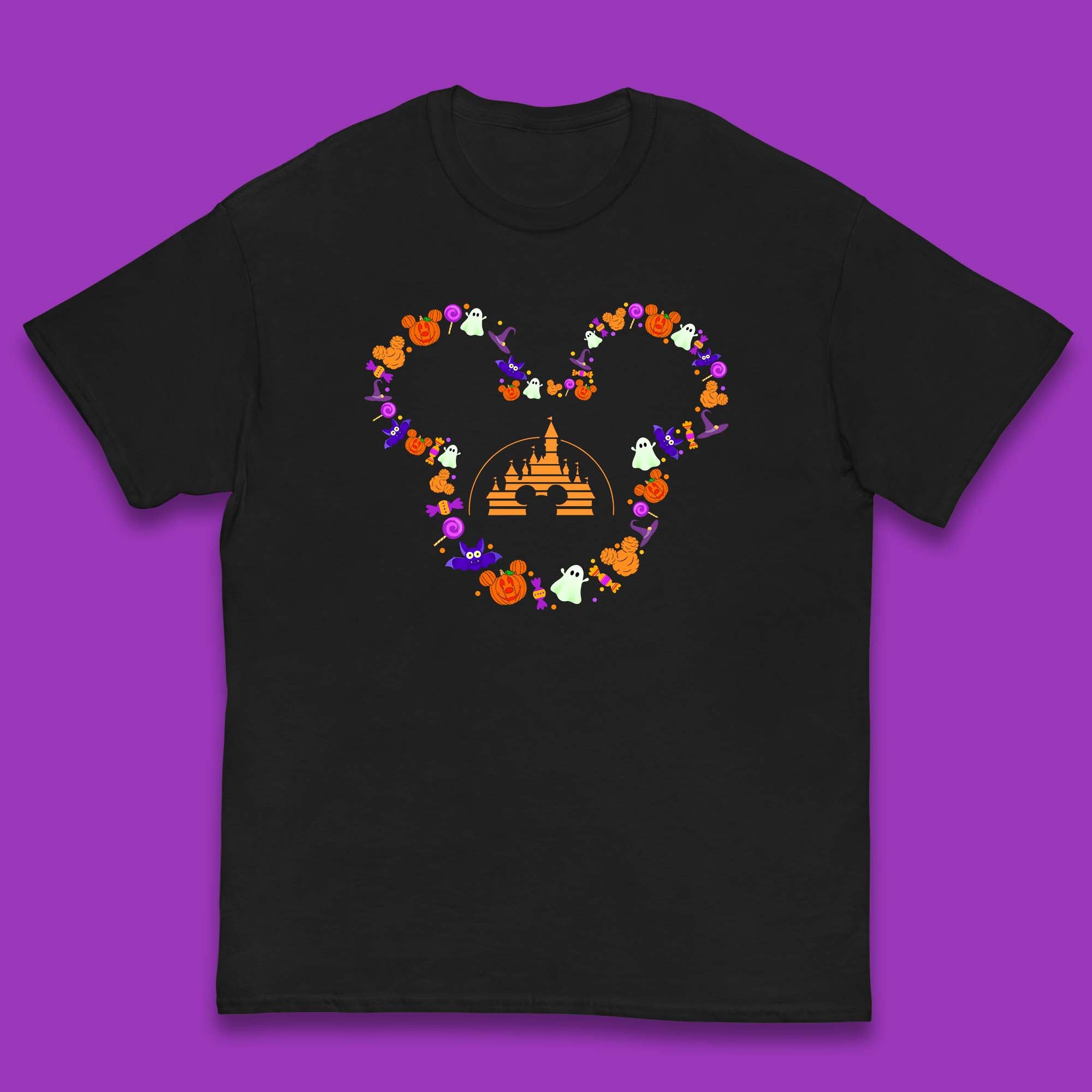 Disney Halloween Mickey Mouse Head Disney Castle Halloween Elements Horror Scary Kids T Shirt 130