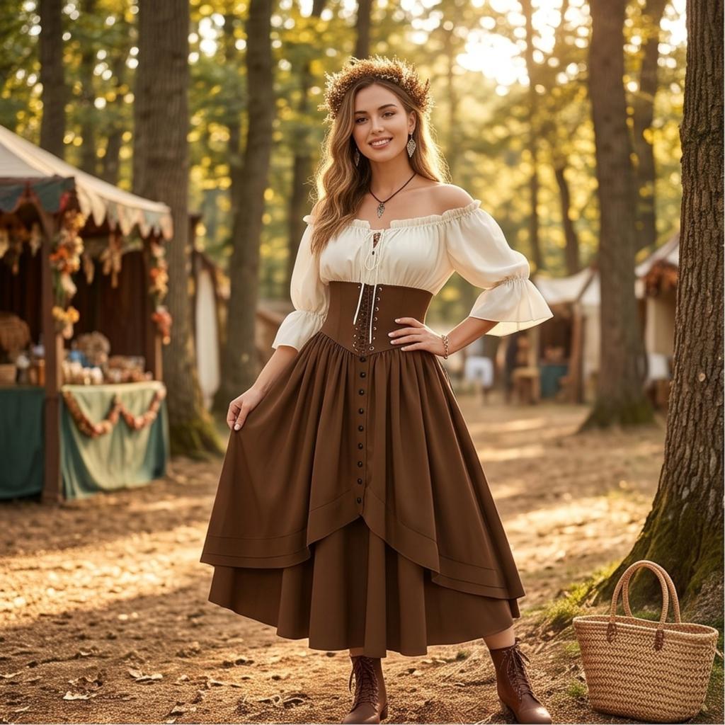 Damen Spitzen-Zweiteiler-Set (Oberteil und Rock) für Halloween-Kostüm