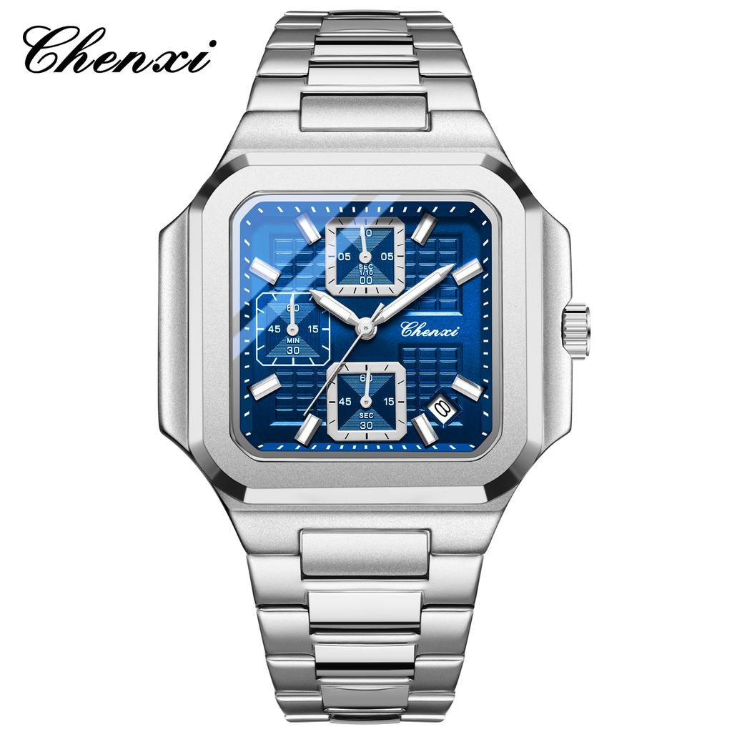 CHENXI Square Chronograph Men's Watches Multifunctional Date Luminous Waterproof Sport Business Quartz Wristwatch Reloj Hombre