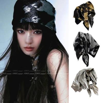 NEU Hip-Hop Stirnband Y2K Haarband Flüssig Silber Leopardenmuster Haarschal Damen Stirnband Spicy Girl Halstuch Quadratischer Schal