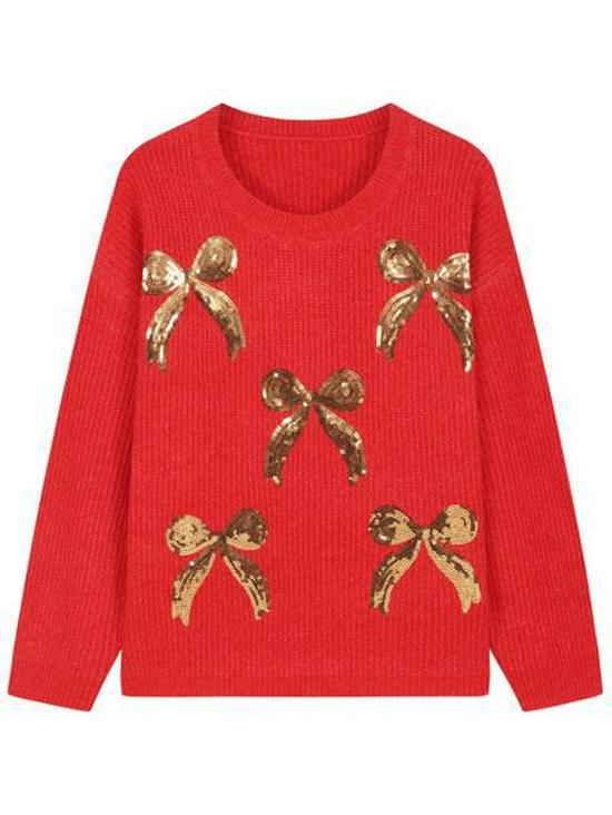 2025 Plus Size Retro Bow Casual Loose Women's Sweater