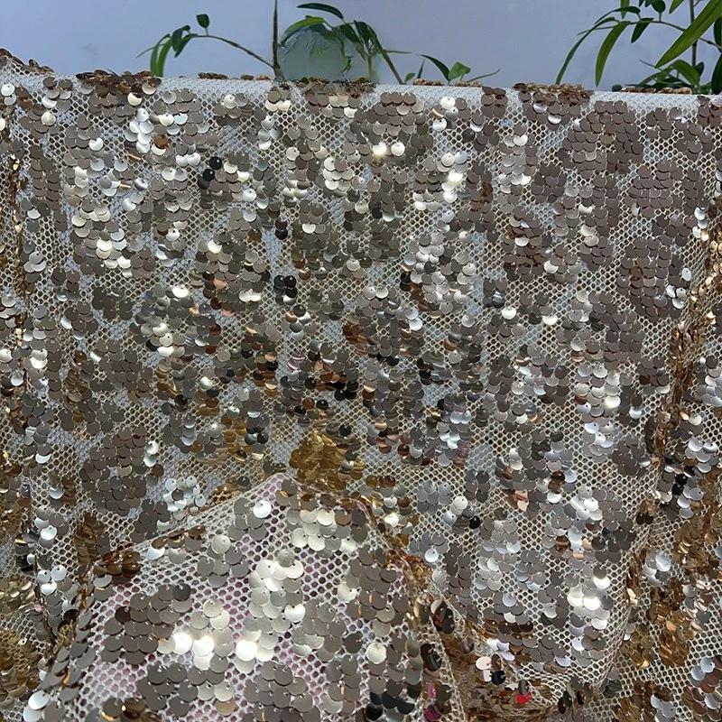 Material Plasă Brodată cu Paiete Strălucitoare în Gradient pentru Rochii de Mireasă, Rochii de Seară, Cheongsam, Material cu Paiete 1/3 Yard