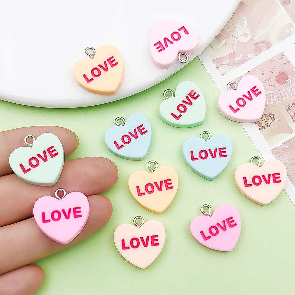 12-Color Resin Heart LOVE Letter Pendants for DIY Jewelry