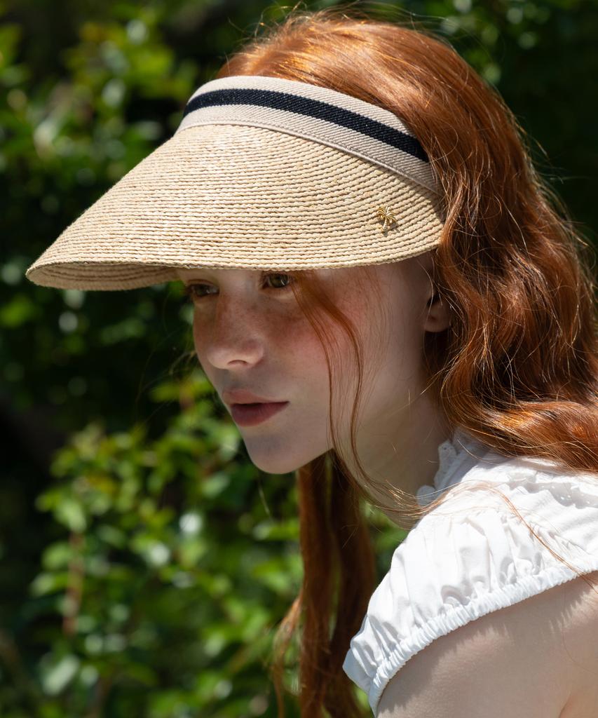 Tatiana Accent Trim Band Natural Raffia Sun Visor Ht8179