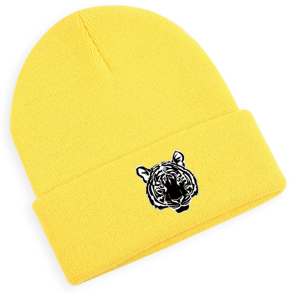 Черно-белая вязаная шапка с принтом головы тигра — фото 8