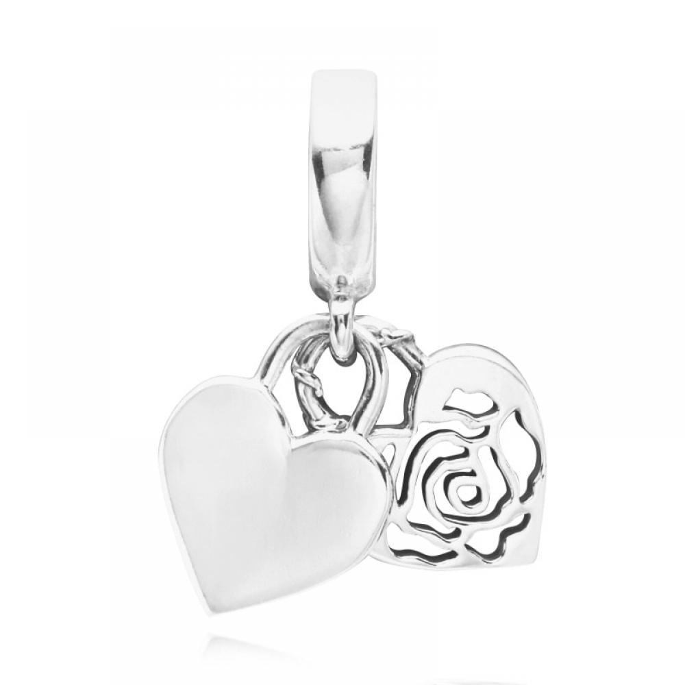 PAndora 790086c00 Rose Heart Paddle Lock Pendant And Dangle Silver Charm