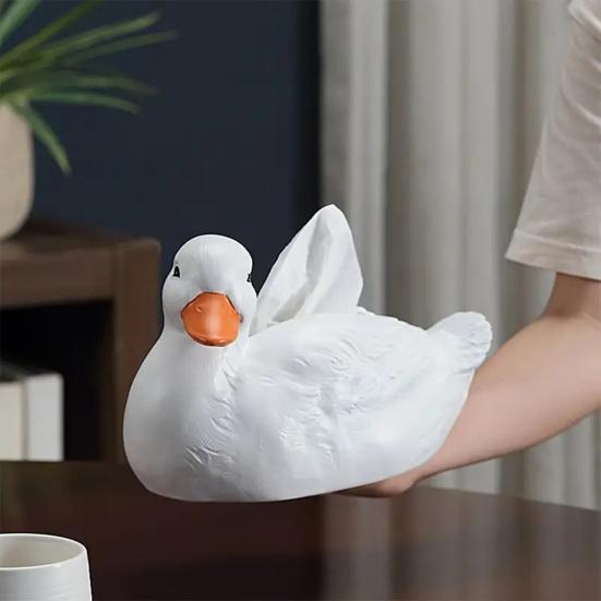 White Duck Tissue Box Cover Cute Duck Tissue Dispenser Open Bottom Decorative Tissue Holder for Home Living Room Farmhouse Decor
