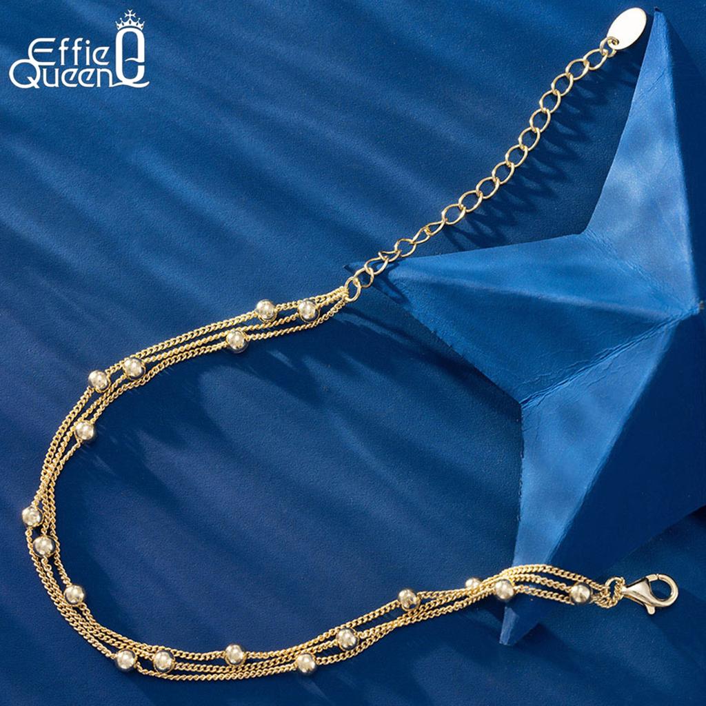 EFFIE QUEEN Fashion Simple Layer 3mm Beaded Chain Bracelet For Women S925 Sterling Silver Three Layered Bracelet Jewelry SB173