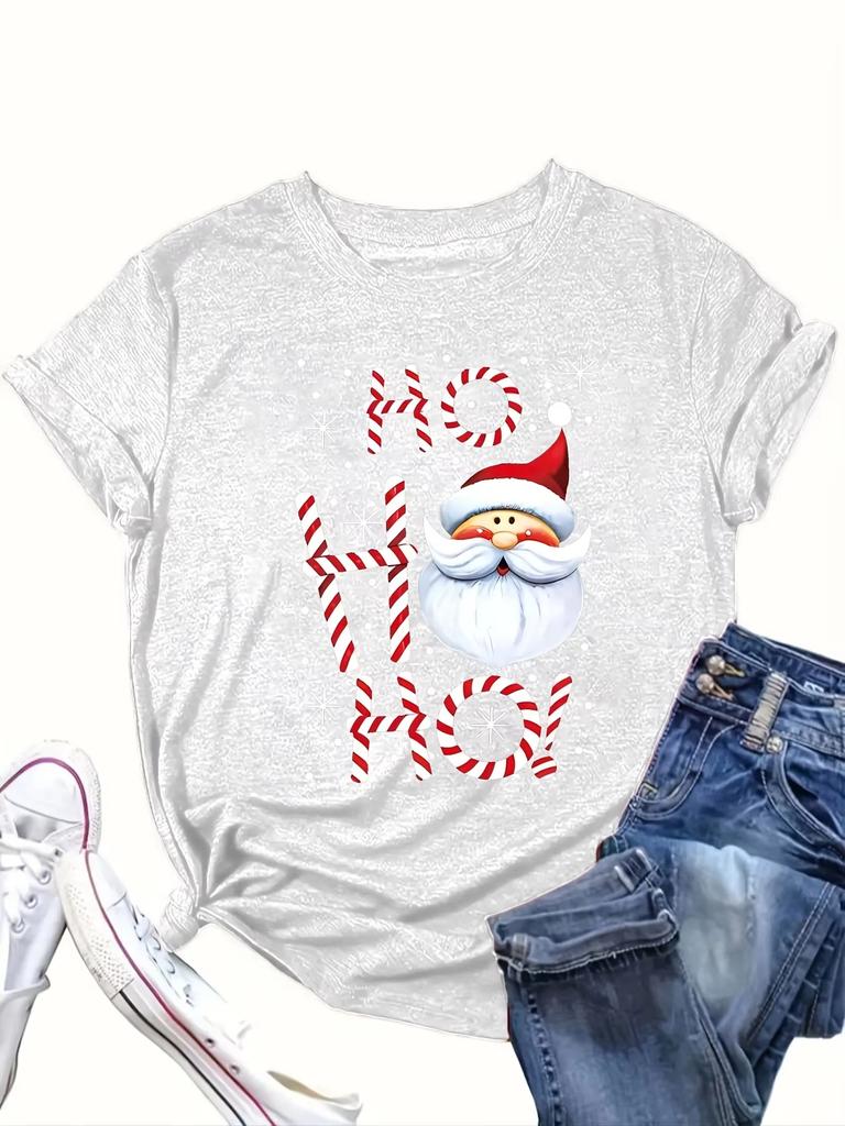 WomenS Cartoon Santa Claus Trendy Printed Casual Round Neck TShirt Summer Short Sleeved Harajuku Streetwear Tops Tees