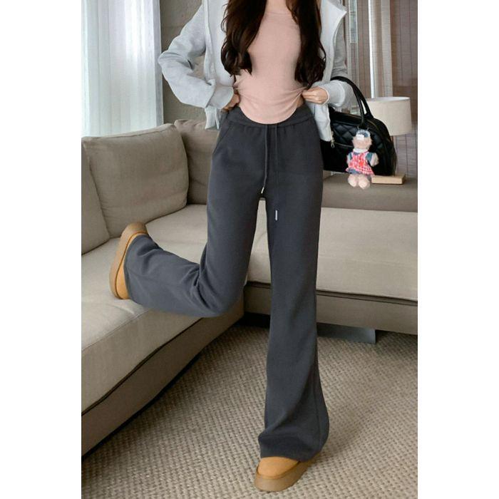 American Spicy Girl Women's Gray Fleece-Lined Bootcut Yoga Pants: Winter Warm, Elastic Waist, Casual Micro Flare.