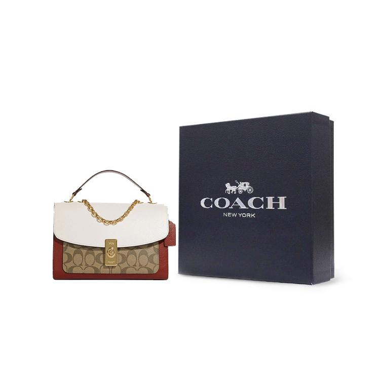 New COACH Lane Cow Leather Handbags Shoulder Bag Crossbody Bag Medium Size Women's Light Khaki & White C8207-IMLOT