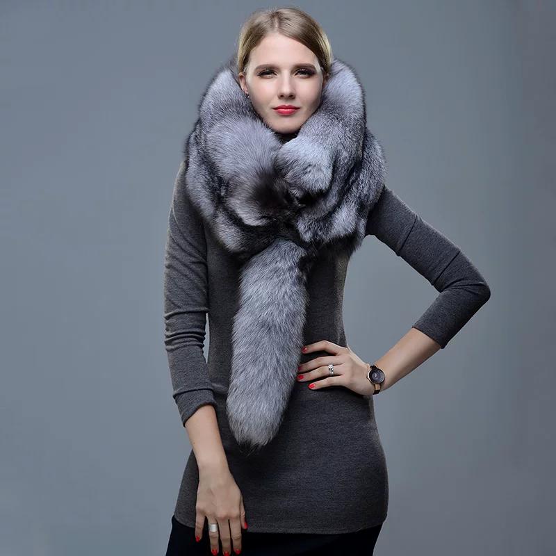 Whole Fox Fur Scarf Women's Winter Whole Fox Fur Collar Fur Scarf Men's Big Silver Blue Fox Shawl