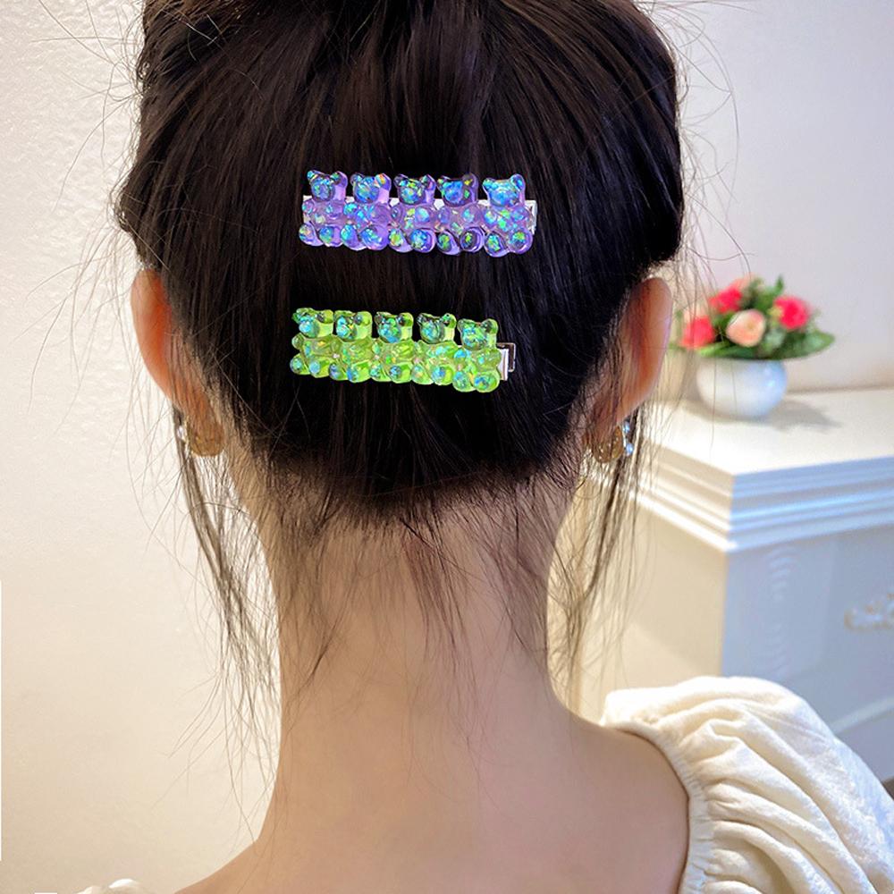 

Hairpins New Girls Candy Color Women Gummy Bear Barrettes Hair Clips Jelly Color Bear Duckbill Clip