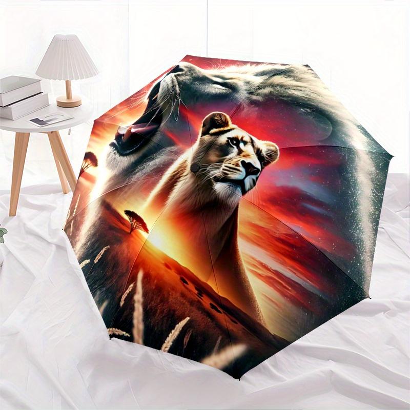 

1pc Lion Roar Pattern Beautiful Looking Automatic Folding Umbrella, 3 Folding, 8 Iron Frame Design, Durable and Suitable for Travel and Daily Use