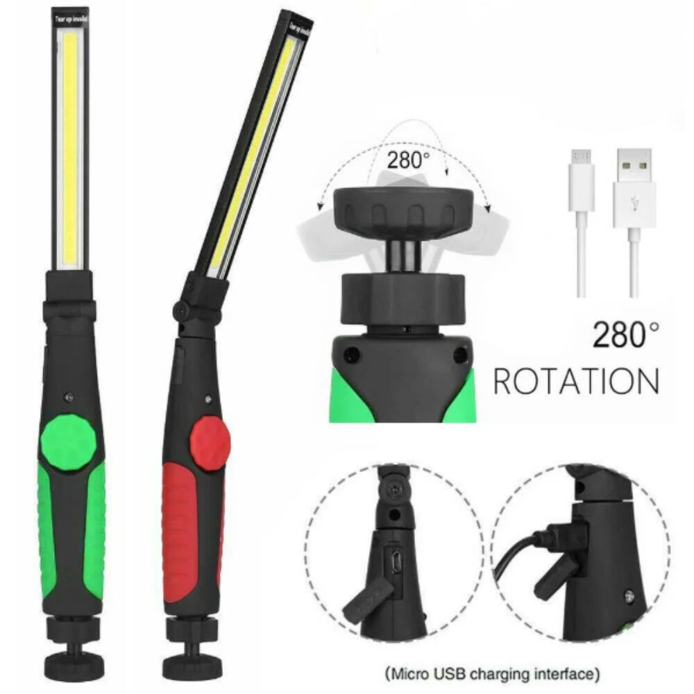 Magnetic Base USB Rechargeable Torch Folding Flashlight COB LED Work Lights  Car Repair