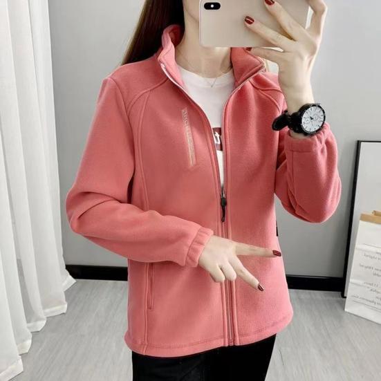 Jarní Zimní Dámská Bunda Stojáček Polární Fleece Zapínání na Zip Bunda Dlouhý Rukáv Jednobarevný Kardigan Udržuje Teplo Sportovní Svrchní Oblečení s Kapsami