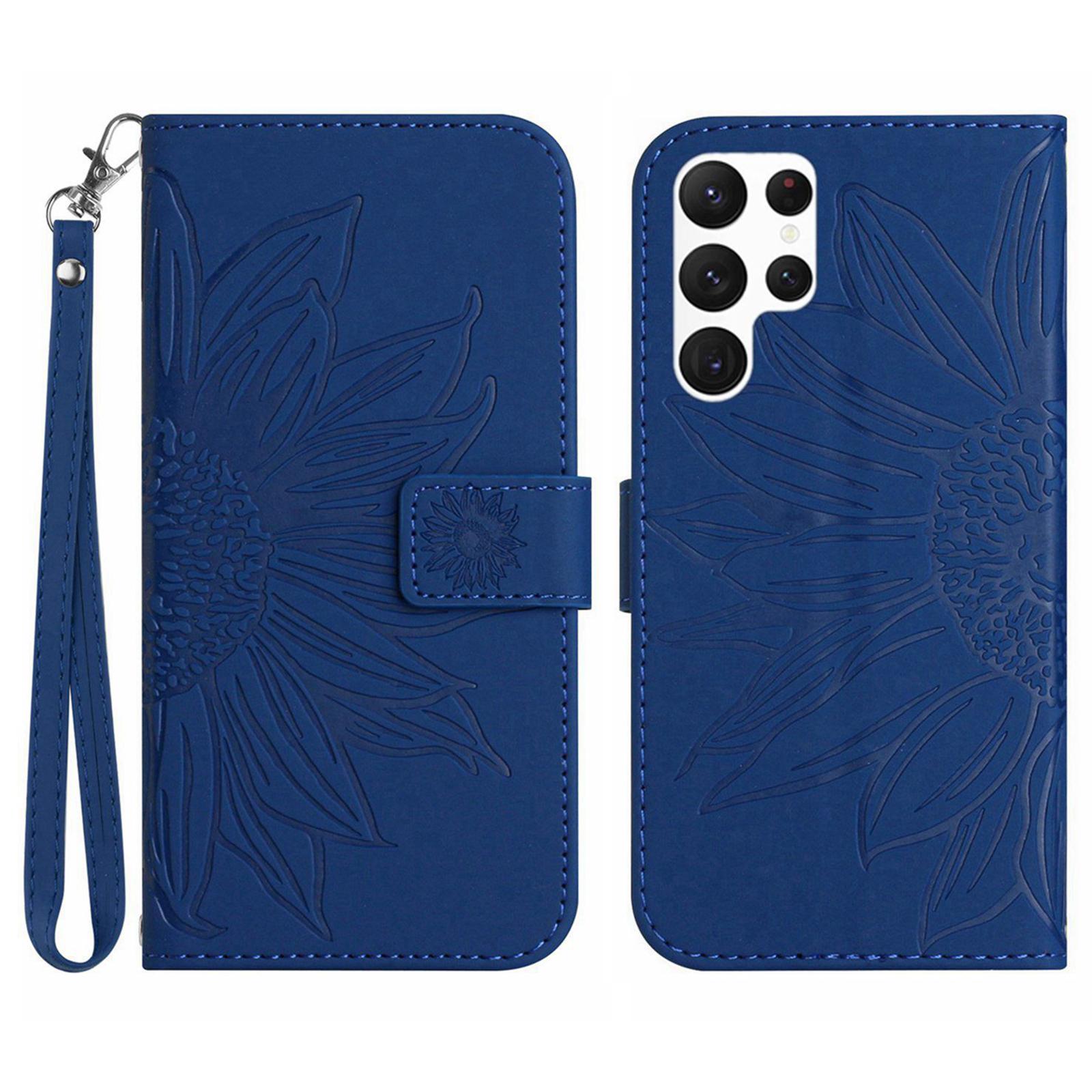 

HT04 For Samsung Galaxy S25 Ultra Case Sunflower Imprint Leather Wallet Phone Cover with Wrist Strap A