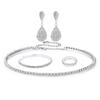 Bride's wedding dress - silver four-row necklace, earrings, elastic wristbands, elastic rings - a set of 4 items
