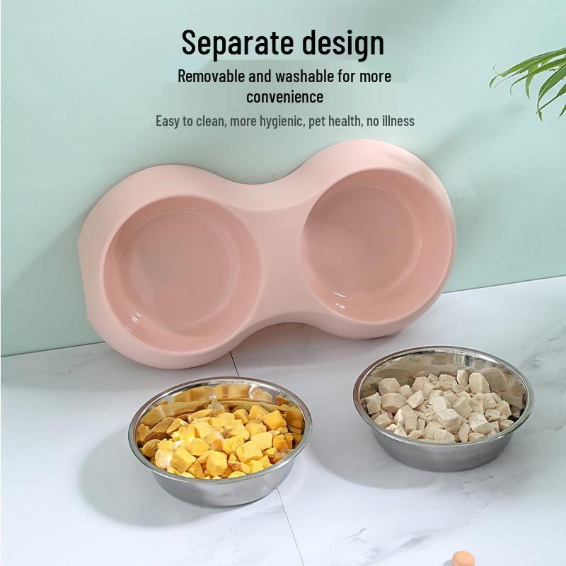 Bol dublu din oțel inoxidabil cu hrănire lentă pentru animale de companie - Culori macaron