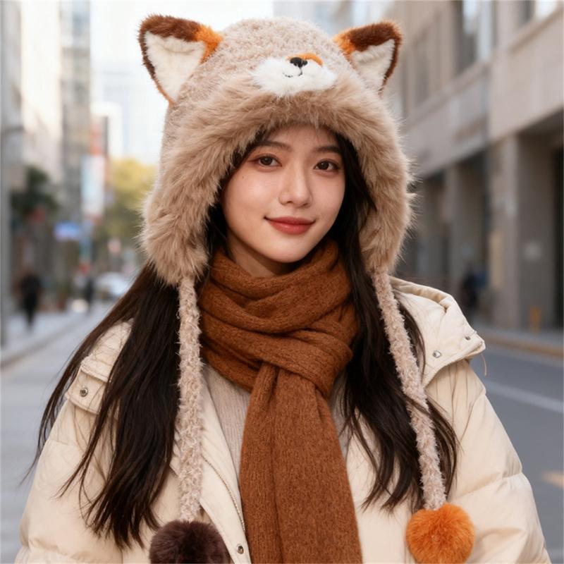 Furry Ears Plush Winter Hat for Women Girl Warm Comfortable Unisex Earflap Cap for Skiing Camping Daily Outdoor Use