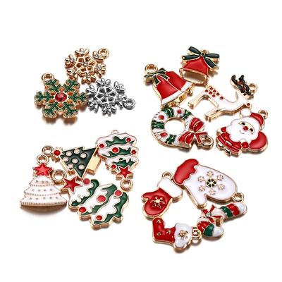 20 Breloques de Noël Père Noël Flocon de neige Élan Cloche Pendentif Émail Métal Collier Décoration de fête à la maison Suspension d'arbre Bijoux DIY