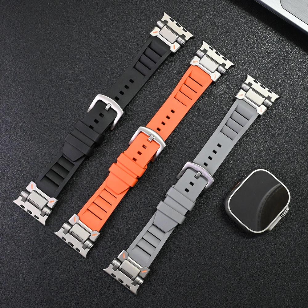 Rubber Band for Apple Watch Ultra 3 2 49mm Silicone Strap Luxury Sports Bracelet for Iwatch Series 11 10 9 8 7 6 5 Se 46mm 45 44