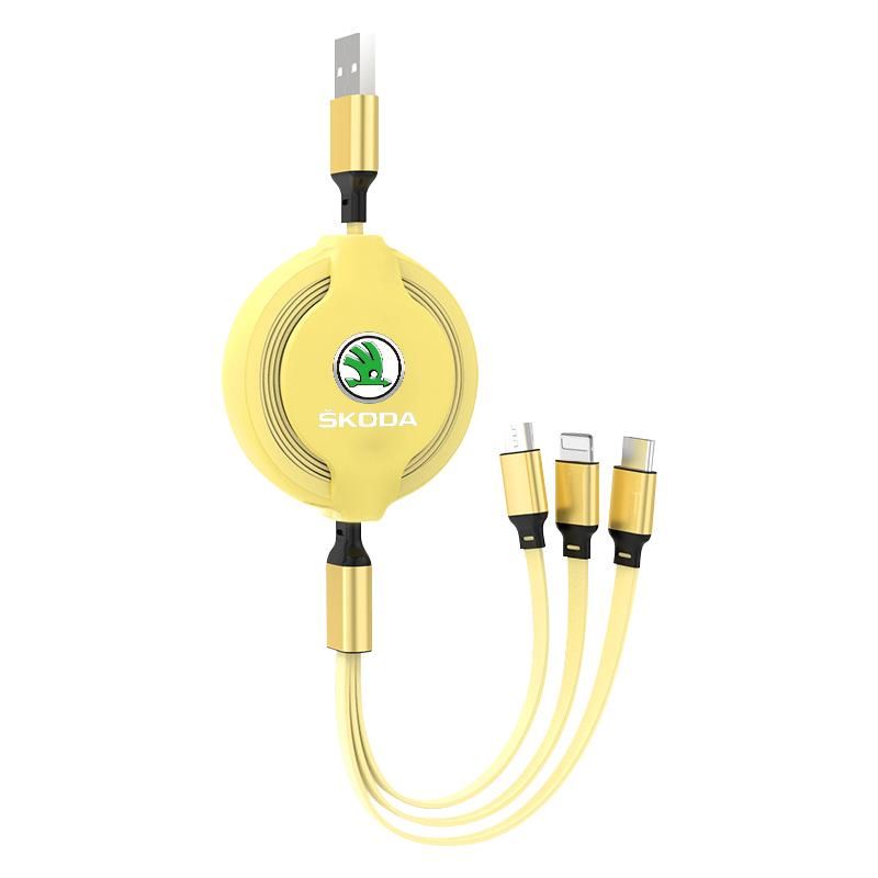 1Pcs Car Mounted Telescopic Three In One Mobile Phone Charger For Skoda Octavia Superb Rapid Kodiaq Karoq Fabia Kamiq Roomster Citigo