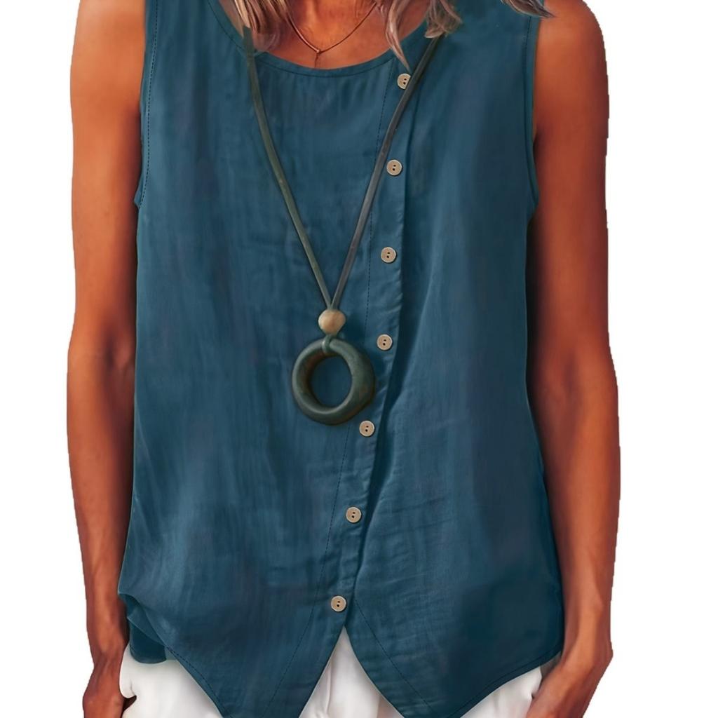Damska koszula bez rękawów w stylu boho, zapinana na guziki, luźny top kamizelka z jednostronnym zapięciem po bokach