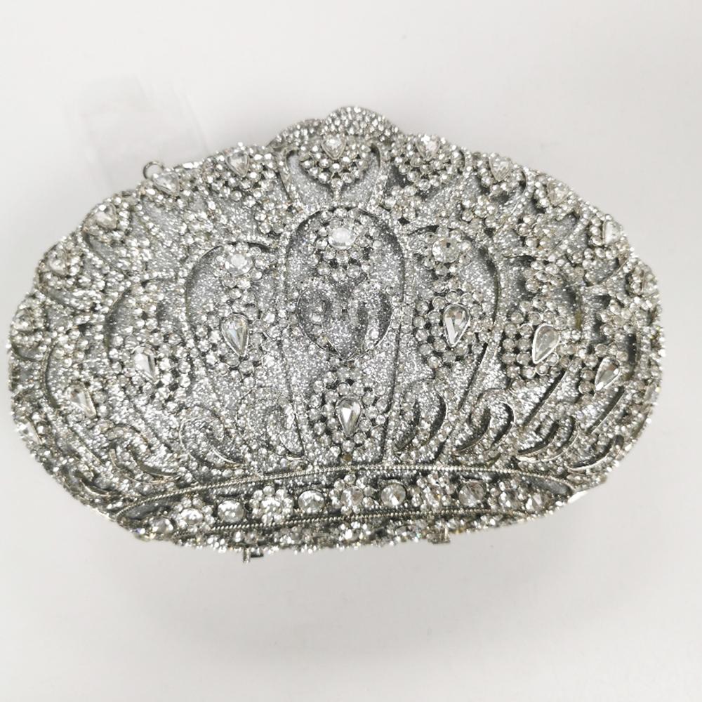 Gold Crown Diamond Evening Clutch Purse WHTUOHENG Luxury Women Crystal Wedding Bridal Purses Hard Metal Handbags Lady Clutches