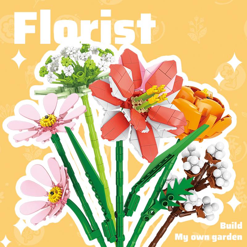 Romantic Eternal Block Flower Bundle Children's Assembly Puzzle Toys Nature Flower Bundle Girl Gifts Festival Gift Toys