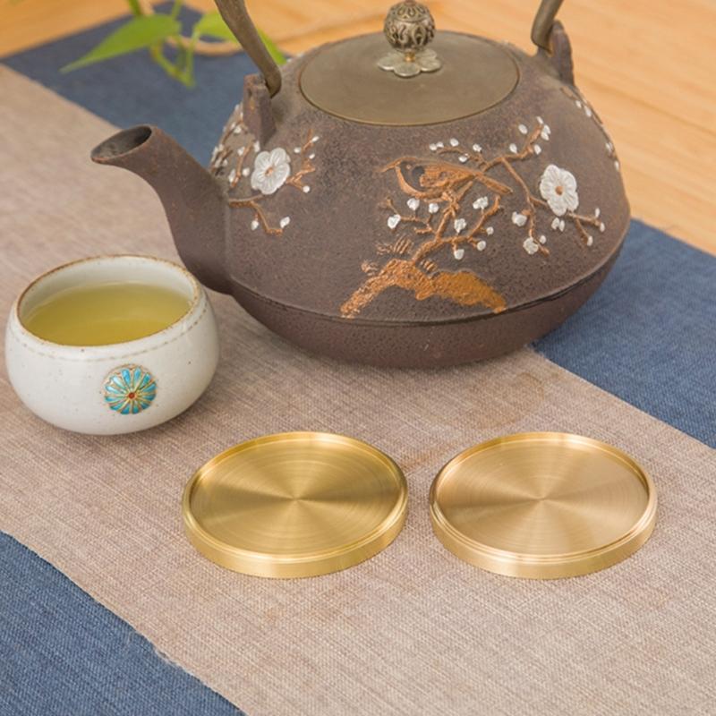 5Pcs Brass Coaster Metal Dining Disc Heat Insulation Mat Round Display Plate Teas Coffee Cup Tray Home Keys Storage Tray