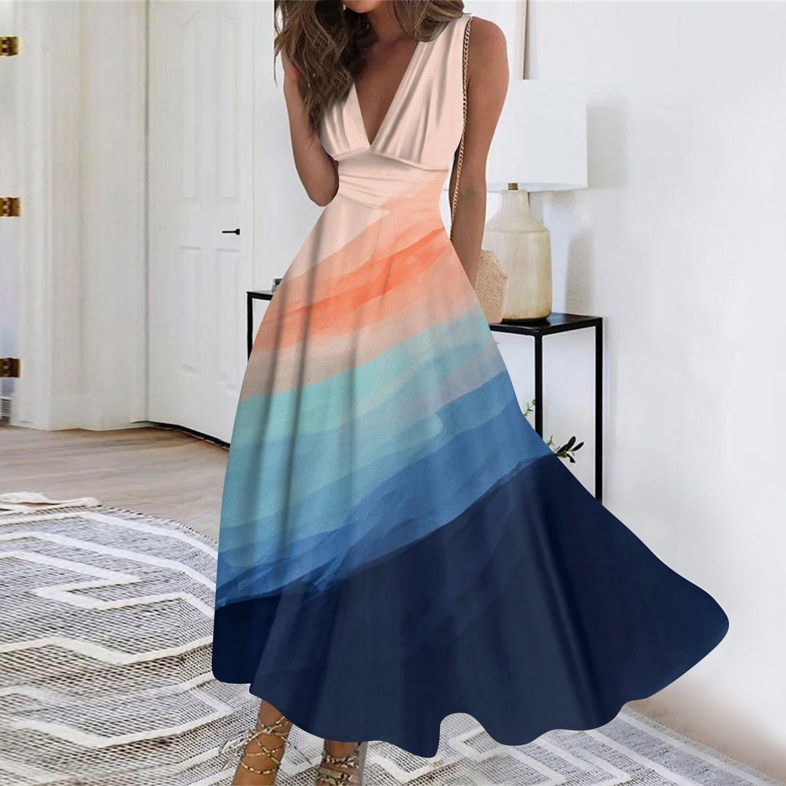 

Женское длинное платье Платье макси Повседневное платье Свободное платье Платье трапециевидной формы с цветочным принтом Мода Уличная одежда На открытом воздухе Повседневные с принтом для свиданий Платье без рукавов с V-образным вырезом L