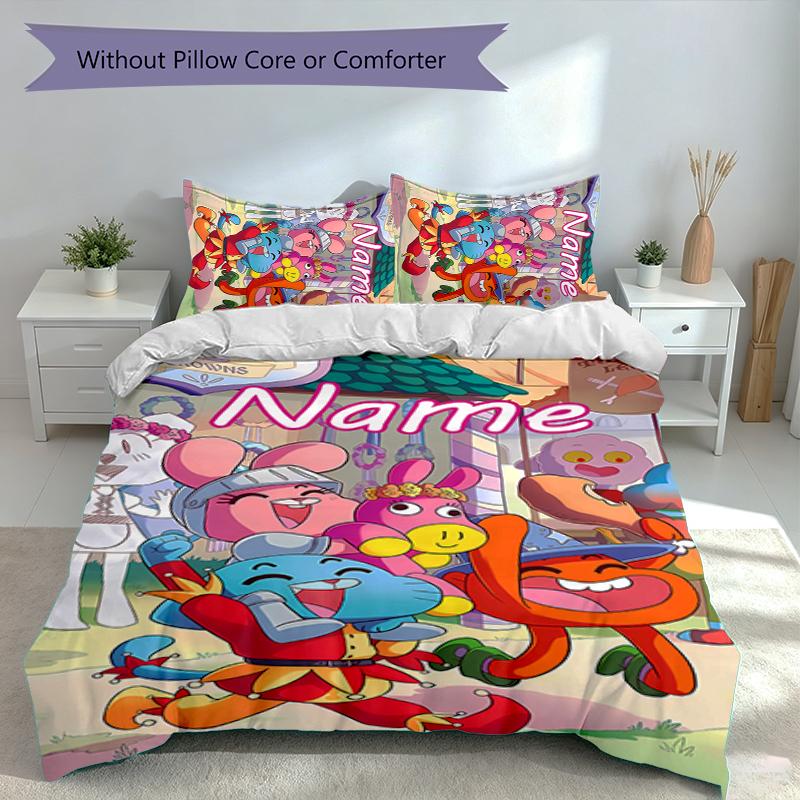 3pcs Custom Name The Amazing World of Gumball Bedding Set,Includes 1 Duvet Cover and 2 Pillowcases,All-season Bedroom Decor